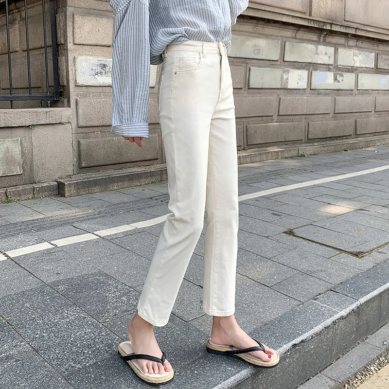 

Женские узкие укороченные прямые джинсы, эластичные узкие брюки до щиколотки с высокой талией, лето 2021