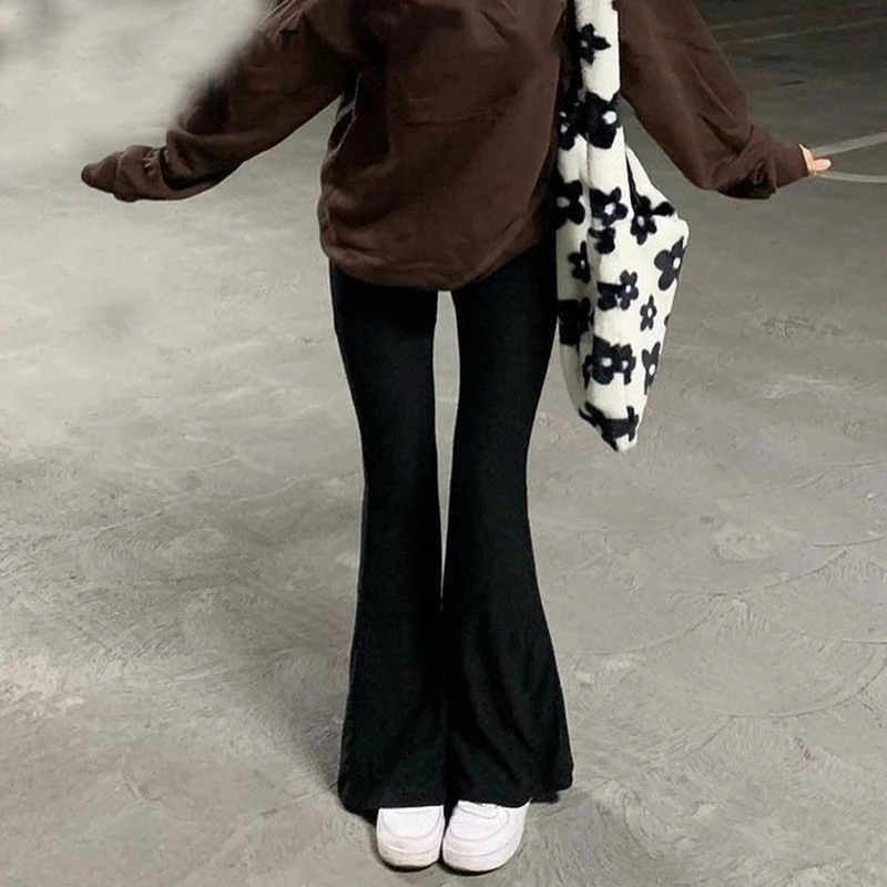 

Straight leg pants Harajuku solid color warm pocket size bell bottom trousers retro y2k high waist all-match street wear retro
