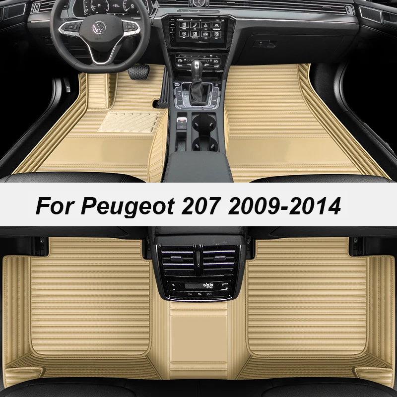 

Custom 5 Seats Leather Luxury Auto Car Mats With Pockets Floor Carpet Rugs For Peugeot 207 2009 2010 2011 2012 2013 accessories