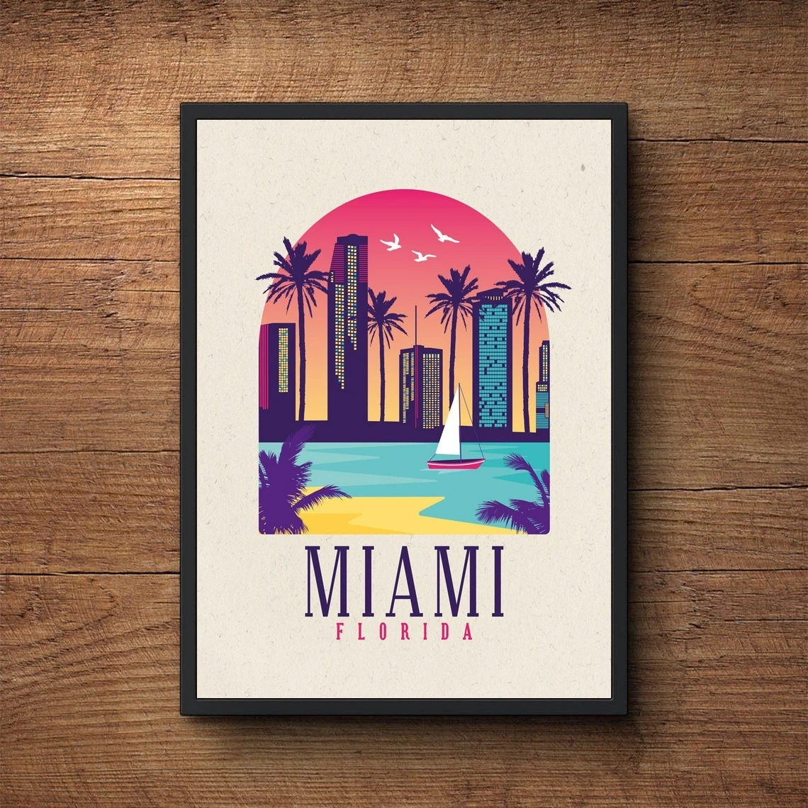 

Принт Майами, постеры для городского пейзажа, домашний декор на стену, художественный иллюстрационный постер, настенное искусство, Офисная ...