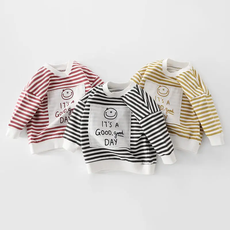 

Baby long-sleeved spring and autumn new style boys and girls foreign style blouses children's striped sweatshirts P4593