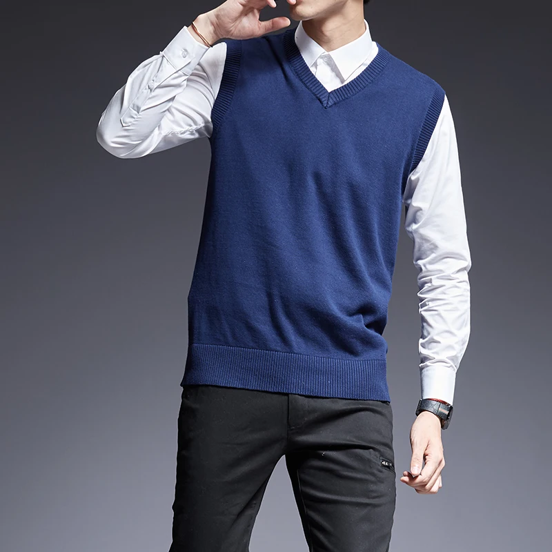 

2021 New Fashion Sweater For Mens Pullovers Sleeveless Slim Fit Jumpers Knit Thick Autumn Korean Style Casual Men Clothes