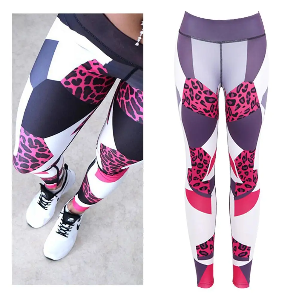 

Леггинсы для йоги, эластичные, с высокой талией, 4 иглы, 6 нитей, с цифровым леопардовым принтом