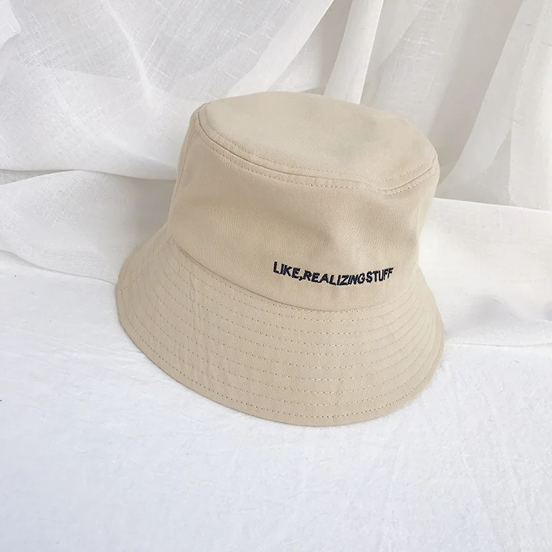 Beige Рыбацкая шляпа для женщин, защита от солнца, Панамы для мужчин, вышивка буквами, летние короткие карнизы, хлопковая Студенческая шляпа для бассейна - Цвет: Beige