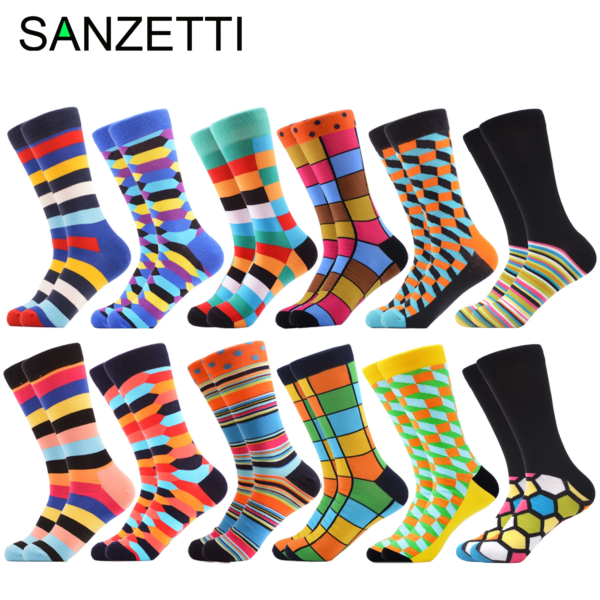 2020 Новинка SANZETTI 12 пар/партия мужские Красочные забавные короткие носки высокого