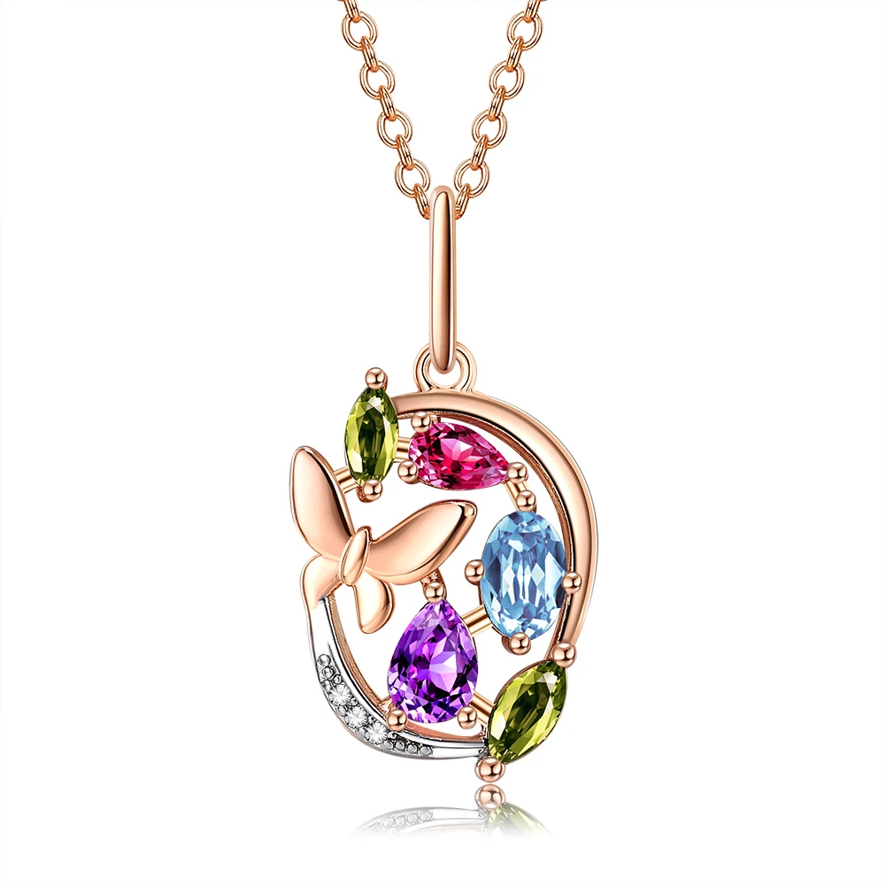 

ZEMIOR Butterfly Necklace For Women Colorful Zircon Rose Gold Necklaces Fashion Jewelry Romantic Anniversary Gift To Girlfriend