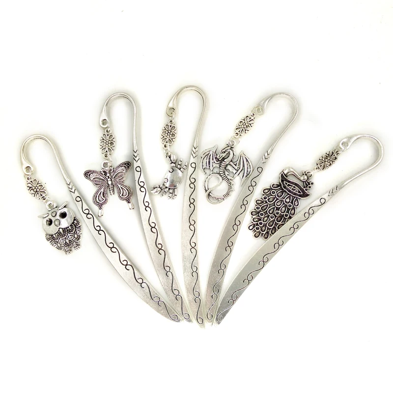 

Newest Creative original Design Animals Silver Metal Bookmark School Students Vintage Peacock Dragon Bookmarks Beautiful Gift