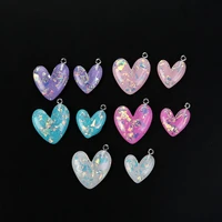10pcs cute flatback resin glitter heart pendant for diy jewelry fashion earrings findings necklace charm accessories