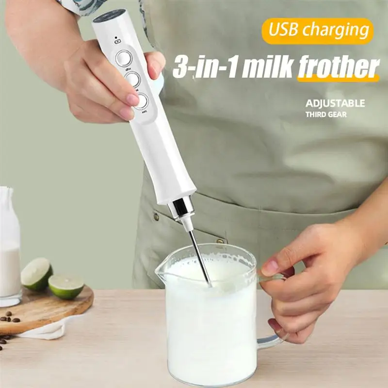 

3 in 1 Portable Milk Frother Foam Maker Handheld Electric Drink Mixer USB Rechargeable Frothing Wand for Chocolate Coffee