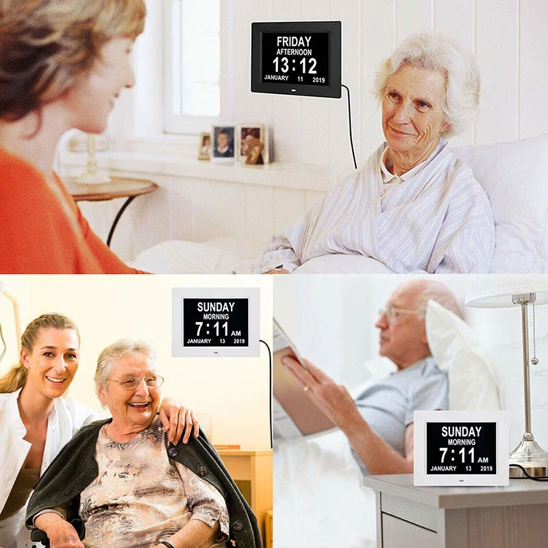 

8 Languages Digital Day Clock LED Calendar Day/Week/Month/Year Alarm Clock For Elderly Dementia Vision Impairment Home Decor