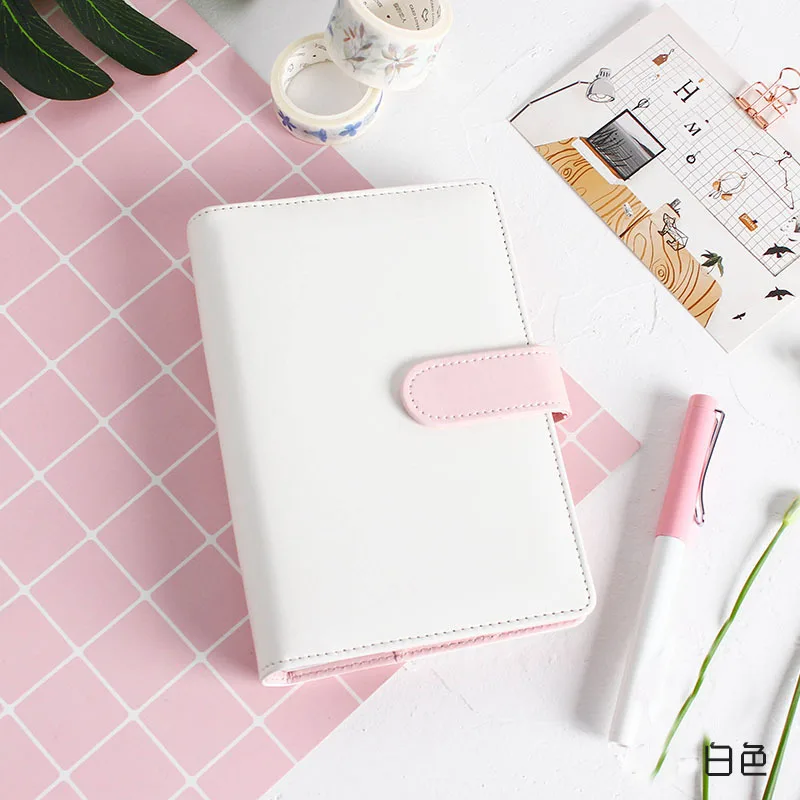 

Cute Macaron Loose Leaf Cover Notebook Kawaii Spiral Ring Planner Binder Notebook Journal Candy Color Replacement Leather Cover