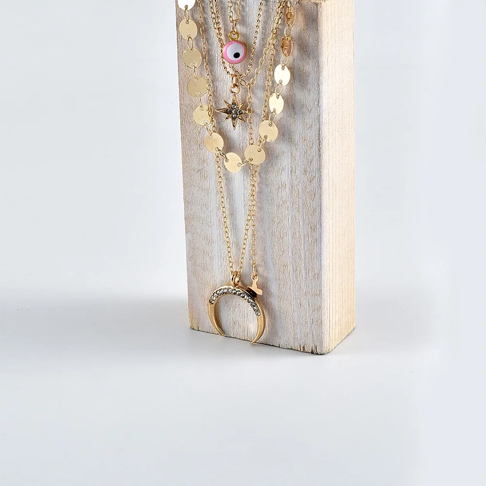 Ожерелье женское многослойное с подвеской в стиле бохо кулон кристаллами