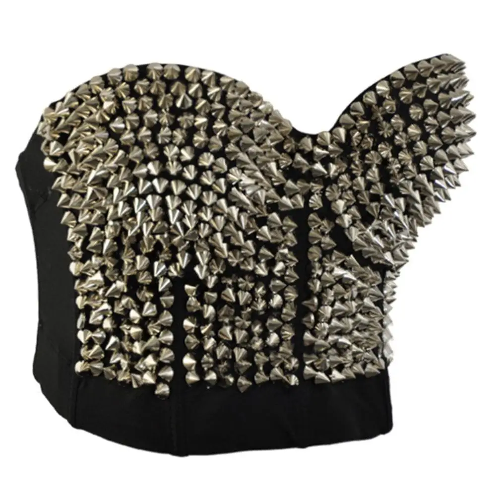 Бюстгальтер женский с серебристыми заклепками пуш-ап металлический | Женская