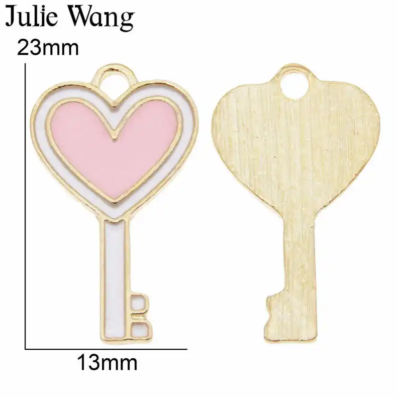 Julie Wang 10 шт. эмалированный розовый брелок в форме сердца подвески из сплава