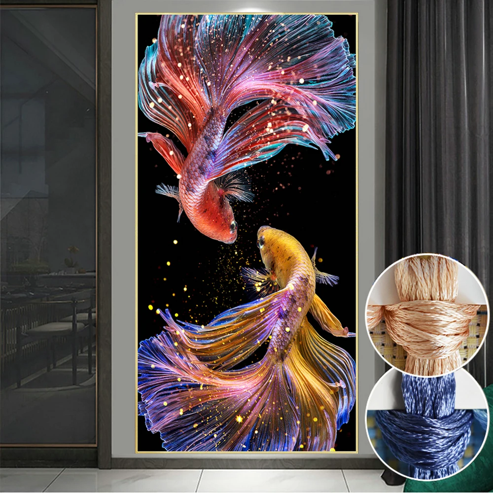 

Needlework Fish Printed Princess Goldfish Cross Stitch Sets Full Embroidery Koi Cross-Stitching Home Decor