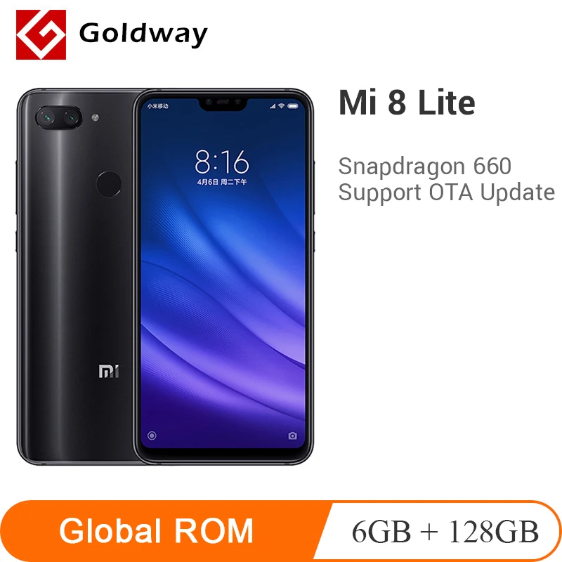 Мобильный телефон с глобальной прошивкой Xiaomi Mi 8 Lite 6 ГБ ОЗУ 128 Гб ПЗУ