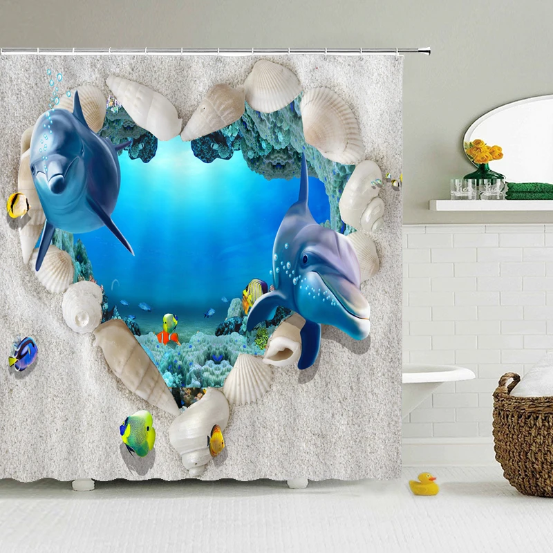 

Ocean Sea Dolphin Shower Curtains Bathroom Curtain 3d Print Decoration Waterproof Washable Cloth With Hooks Bath Screen