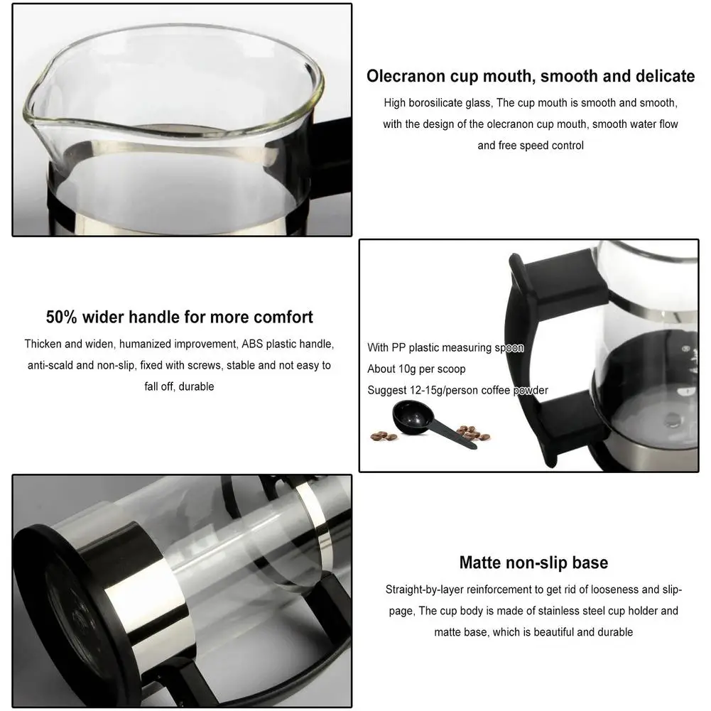 Новый стеклянный чайник из нержавеющей стали Перколятор для французского кофе и