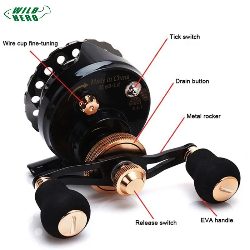 WILDHERO All Metal Fishing Reels Anti-slip Left / Right Hand Handle Front Raft Wheel Winter Ice Supplies new | Спорт и развлечения