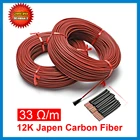 Инфракрасный нагревательный кабель 12K 33 Омм, силиконовый провод из углеродного волокна для теплого пола с регулятором температуры, термостатом