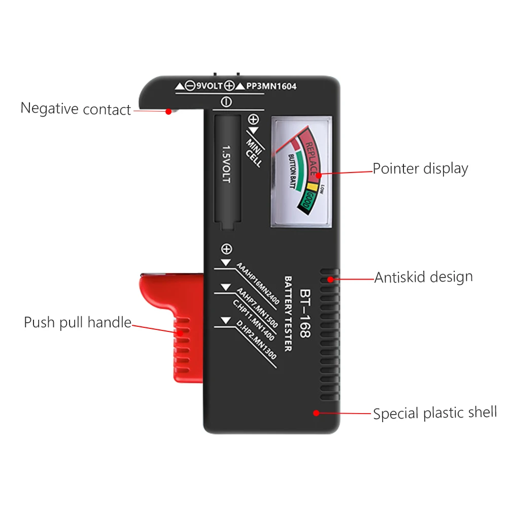 

BT-168 Universal Button Multiple Size Battery Tester For AA/AAA/C/D/9V/1.5V LCD Display Digital Battery Tester Volt Checker