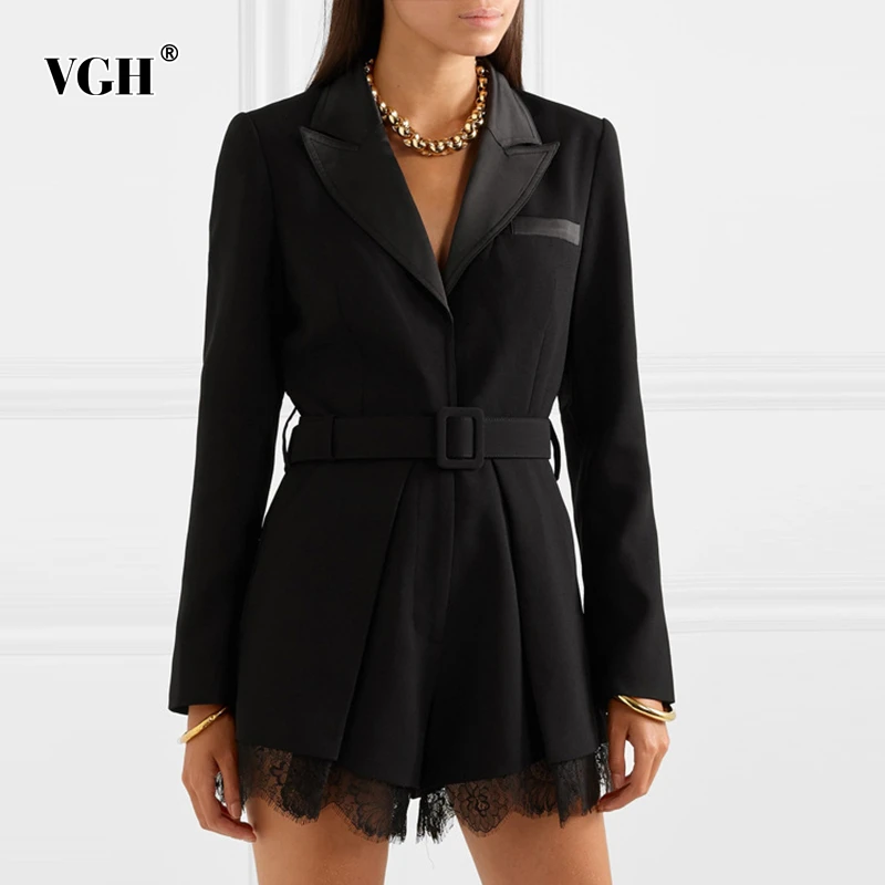VGH элегантный кружевной блейзер в стиле пэчворк Комбинезоны для женщин v образный