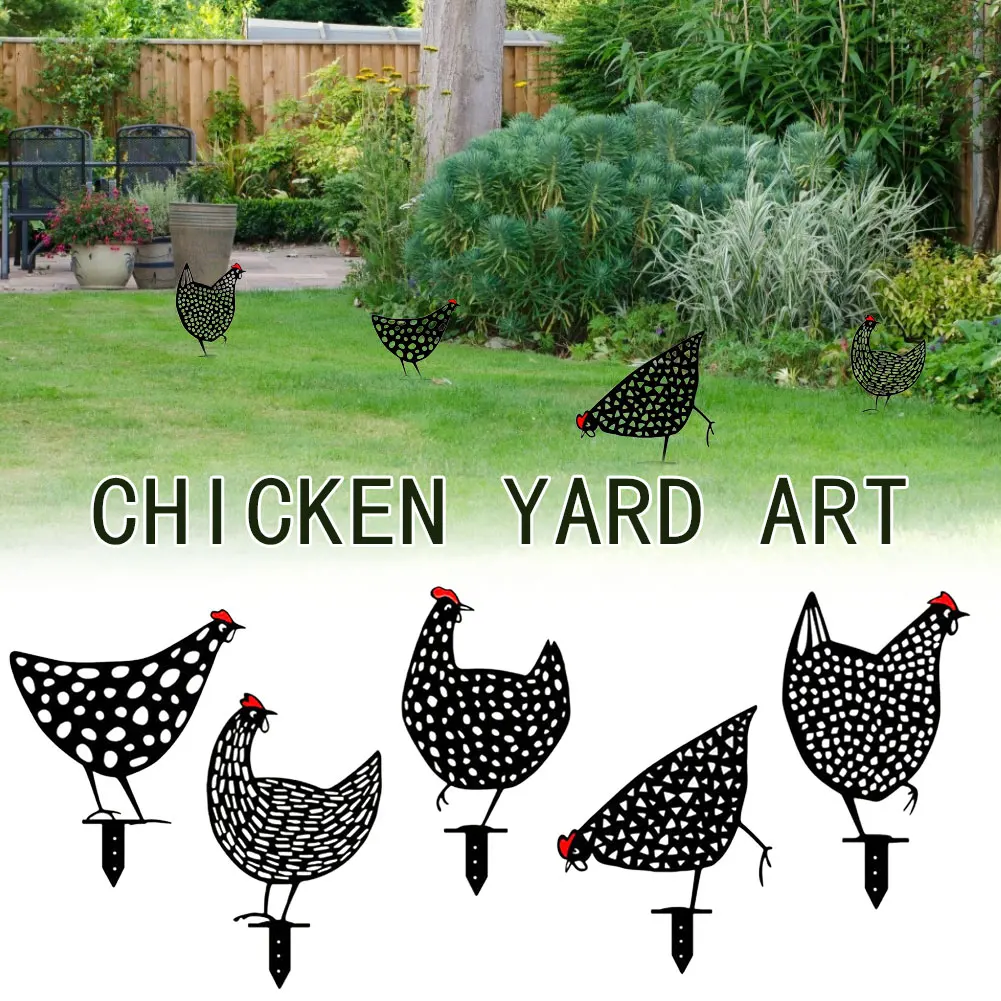 

Chicken Yard Art Metal Iron Garden Statues Backyard Lawn Stakes Duck Hen Yard Decor Gift Decoration Outdoor Garden Ornaments