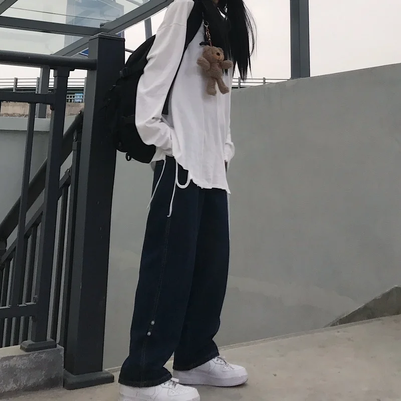 

Women Jeans Denim High Waist Loose Wide Leg Trousers Female Streetwear Vintage Dark Blue Fashion Harajuku Boyfriends Casual Chic