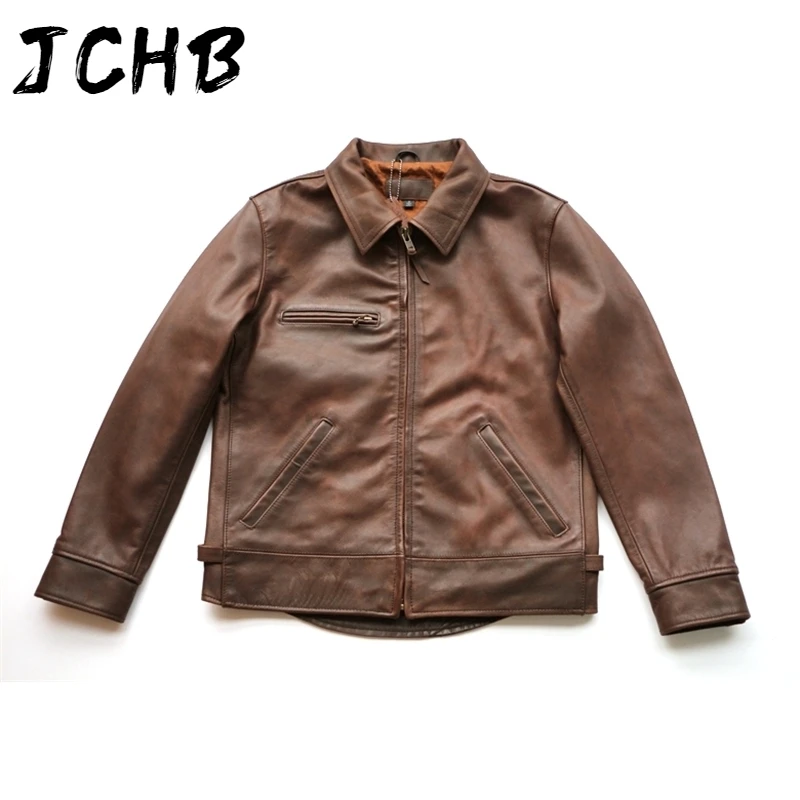 

Free quality shipping.super cow jacket.american style.genuine leather jackets.brown classic man motor coat.sales