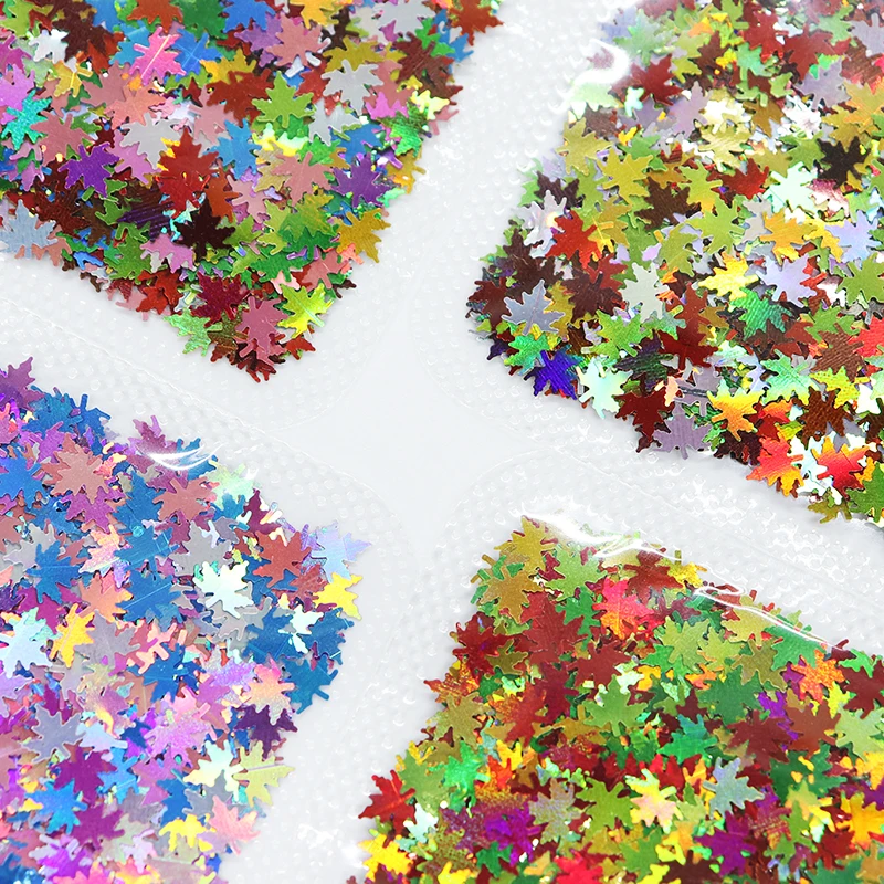 4 Bags Sparkly Fall Maple Leaves Holographic Sequins Kit For Nail Art Decorations Chameleon Glitter Flakes Design Christmas | Красота и