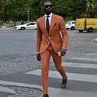Красивые оранжевые облегающие мужские костюмы, свадебные смокинги с заостренным лацканом для мужчин, дешевая модель из двух предметов (пиджак + брюки)