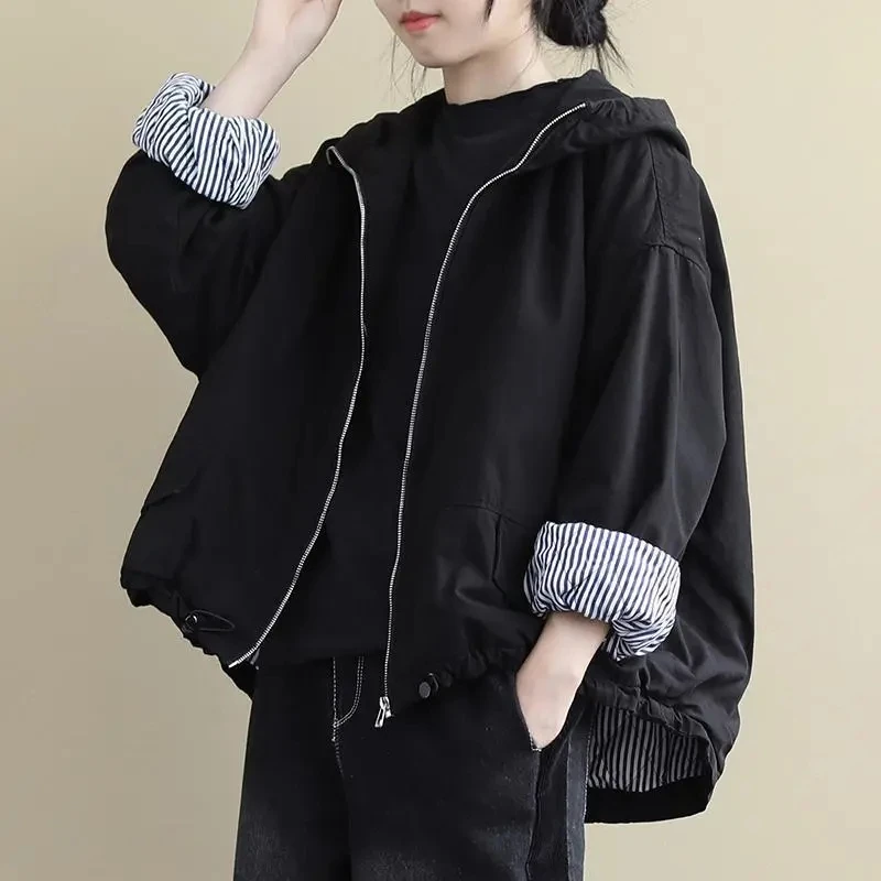 Loose literary Long-Sleeve Hooded Quilted Jacket For Winter Coat New Solid Femme Cotton-Padded Outwear Female Windbreaker