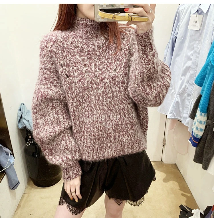 Шерстяная Смесь негабаритный вязаный свитер с высоким воротом и открытыми