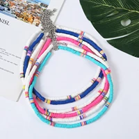 european and american popular soft pottery round plate necklace with colorful bohemian soft pottery necklace for female