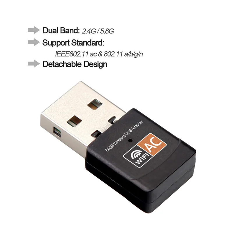 USB Wi-Fi адаптер 600 Мбит/с, 2,4 ГГц, 5 ГГц, 802.11b/n/g/ac