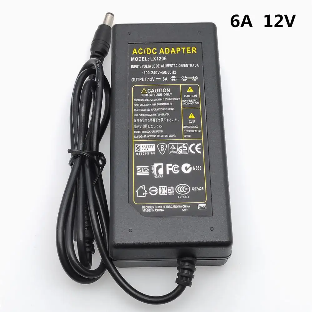 12V6A AC 100 V-240 V 72 Вт конвертер Мощность адаптер AC/DC 12V 6A Питание EU/US/UK штекер постоянного тока
