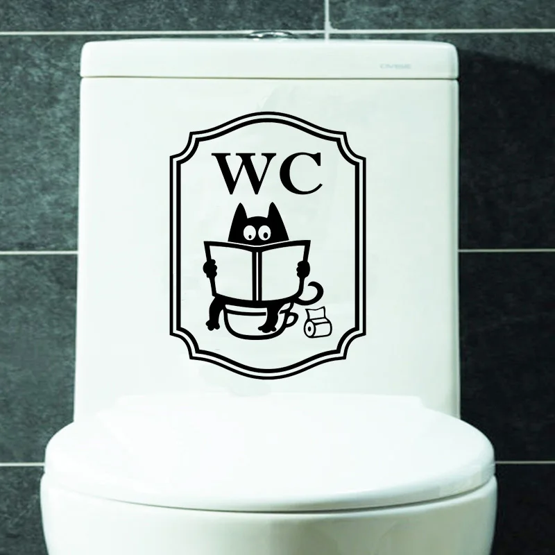 

Cute Cat WC Pattern Toilet Wall Stickers Unique Accessories Removable Decal Vinyl Mural Creative Washing Room Door Kawaii