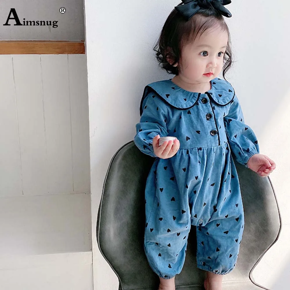 

Children Toddler Playsuits Kids Clothes Spliced Buttons Casual Romper Fashion 2021 Autumn Baby Girls Sweet Love Print Bodysuit