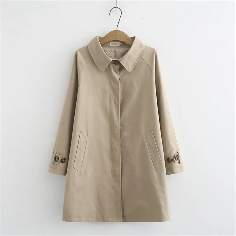 

Plus Size Khaki Black Women Cotton Trench Coat 2020 Spring Autumn NEW Casual Tops Ladies Mid-long Overwear Female Windbreakers