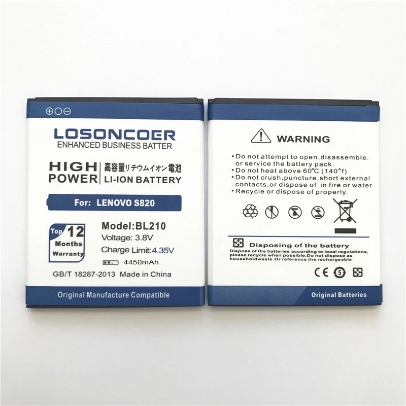 LOSONCOER 4450 мА/ч, BL210 Батарея для lenovo S820 Батарея A606 S820E A750E A770E A656 A766 A658T S650 A536 A658T