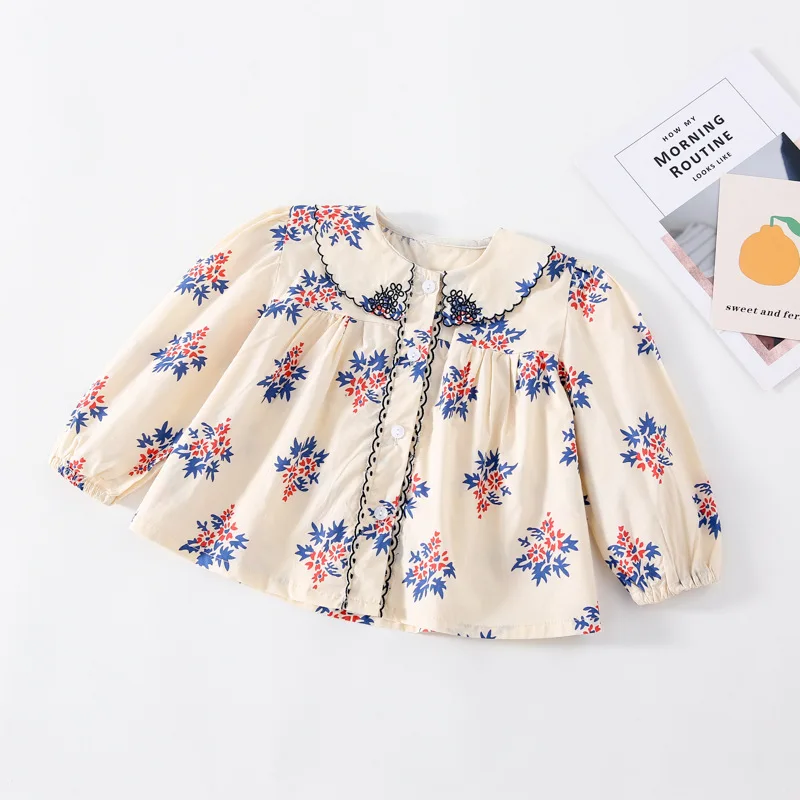 

Spring New Arrival girl's trousers all-match flowers printed long sleeve sweet Korean style girl's shirt for cute baby girls