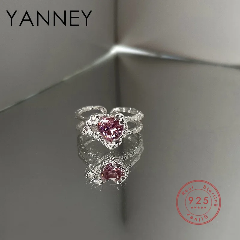 

YANNEY Silver Color Pink Zircon Open Ring Women Girls Fashion High-end Luxury Love Jewelry Gift