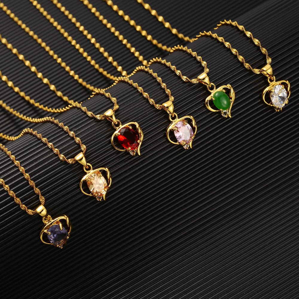 

Bangrui Multicolour Zircon Stone Gold Color Necklace Elegant Heart Pendant For Women Africa Arab Party Gifts