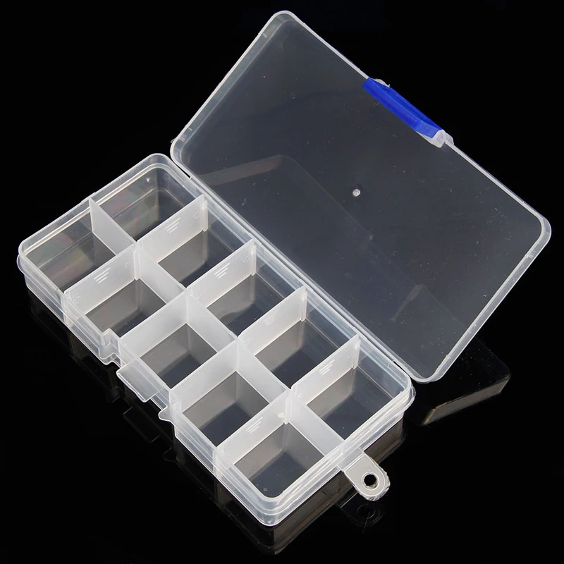 

2021 New 10/15 Compartment Adjustable Jewelry Clear Beads Storage Organizer Box Holder