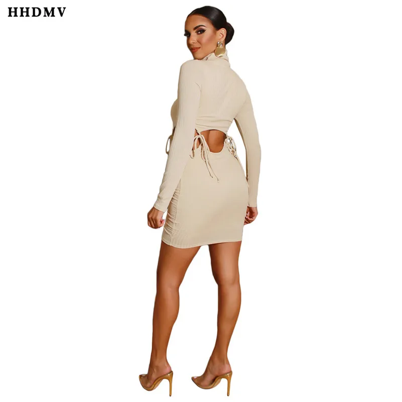 HHDMV ASL6208 fashion elegant high street girl style short dresses long sleeve collar hollow out mini | Женская одежда