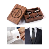 customized engraved letter wooden cufflinks tie clips black walnut box jewelry set personalized men valentine birthday gift male