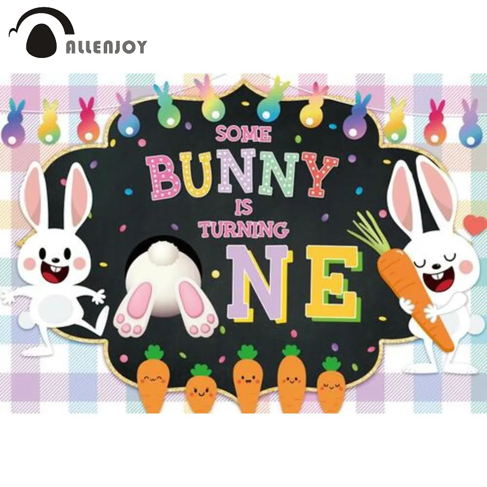 

Allenjoy Bunny 1st Birthday Backdrop Easter Cute Cartoon Rabbit Photography Background Spring Banner Decor Poster Photo Booth