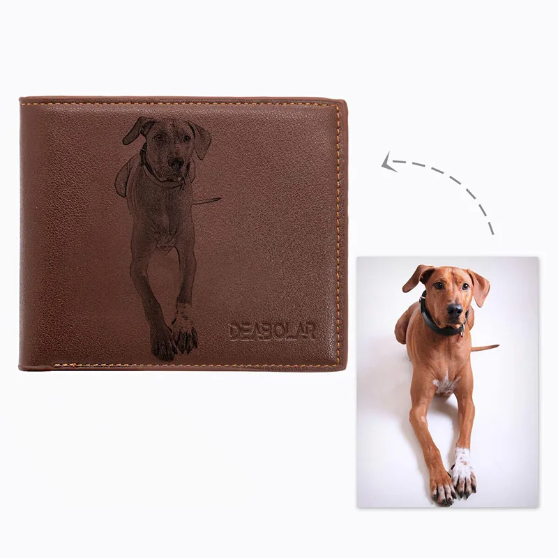 Мужской кошелек с фото животных на заказ выгравированным именем пожеланиями