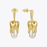 enfashion trendy teeth pearl drop earrings for women gold color earings fashion jewelry wedding pendientes free shipping e211285