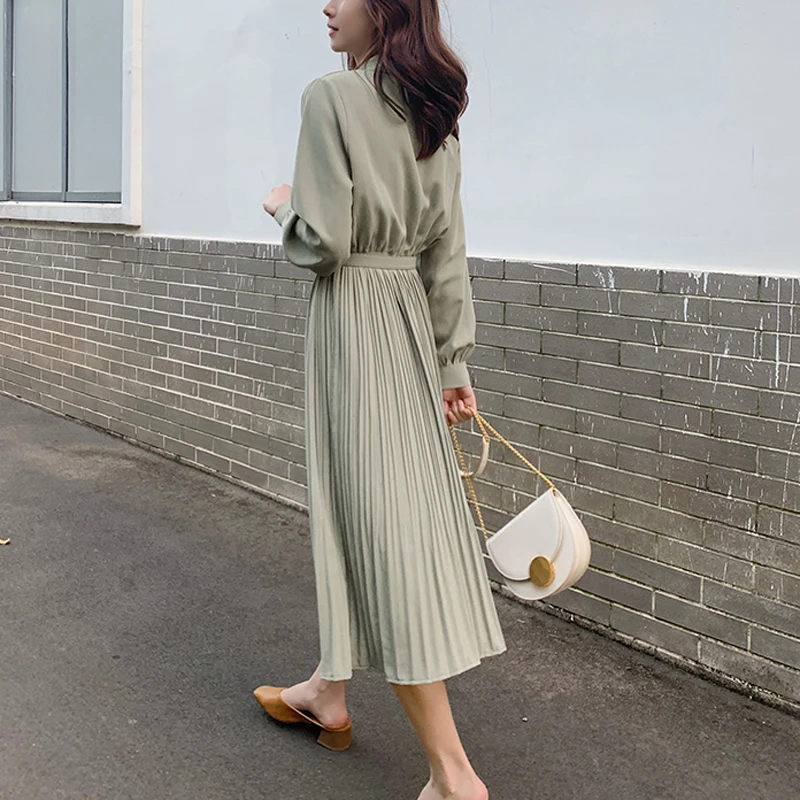 Женское винтажное плиссированное платье BGTEEVER однобортное ТРАПЕЦИЕВИДНОЕ с